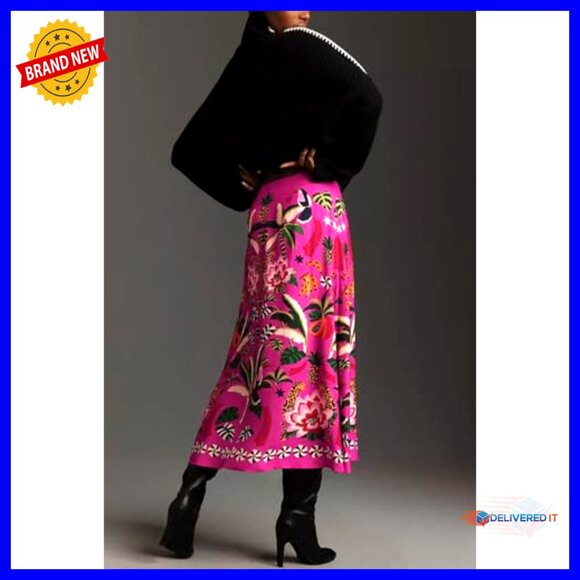 Tropical Print Midi Skirt High Waist Zipper A-Line Floral Summer Chic - Picture 2 of 7